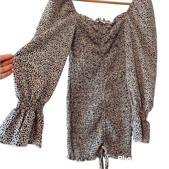 O. Vianca Animal Print Ruched Long Sleeve Mini Dress Size Small. - Picture 7 of 15